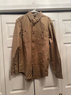 Carhartt Rugged Flex Relaxed Fit Canvas Button Up Shirt Brown Beige Medium NWT